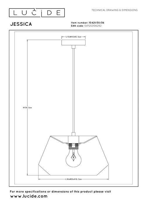 Lucide JESSICA - Lámpara colgante - 1xE27 - Gris - técnico